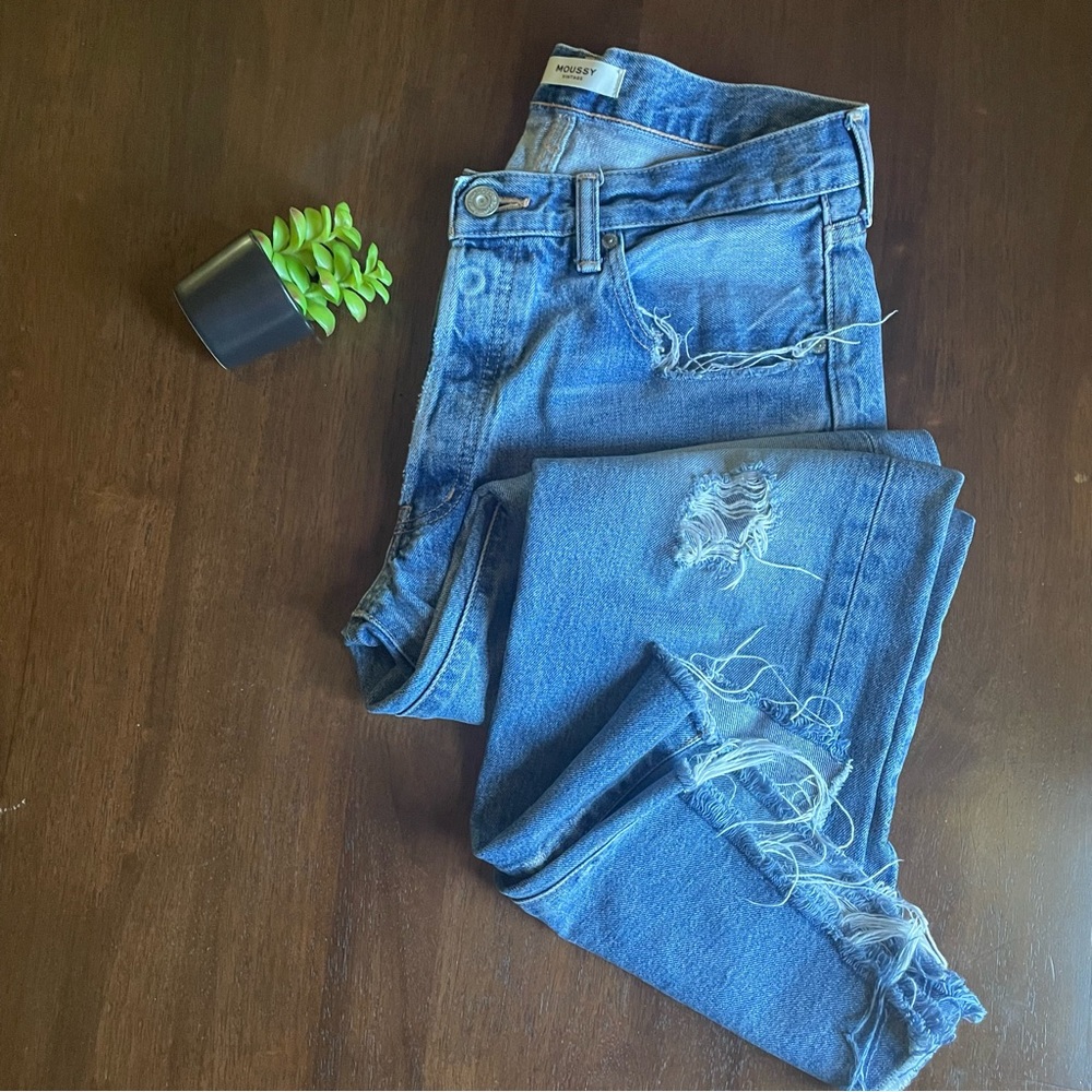 Moussy Vintage Denim Alva Straight Leg Distressed Blue Jeans Size 28